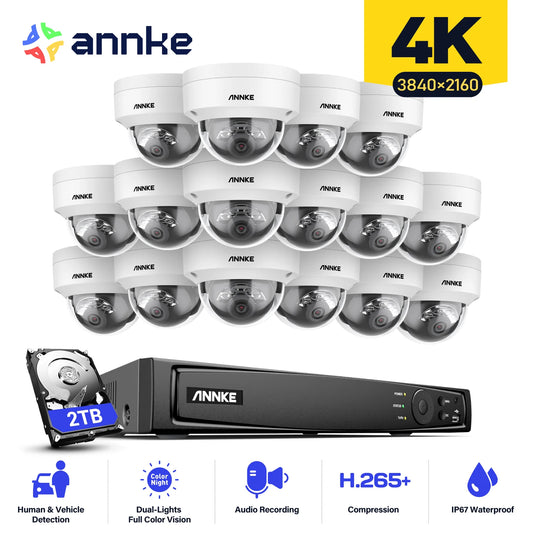 4K 8MP POE Network Video Surveillance Cameras System with 16PCS Smart Dual Light Security Cameras Motion Detection