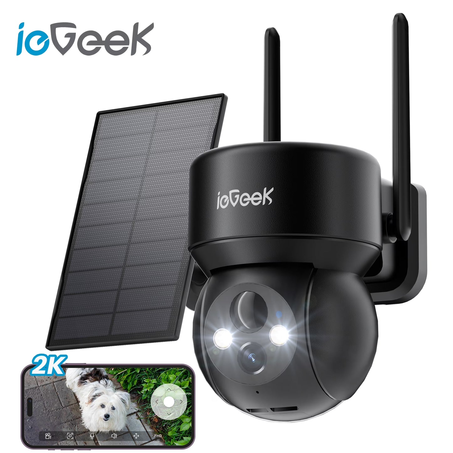 Security Cameras Wireless Outdoor, Wifi, 2K 360 View PTZ, Solar Powered Home Surveillance Camera, Color Night Vision, Motion Sensor