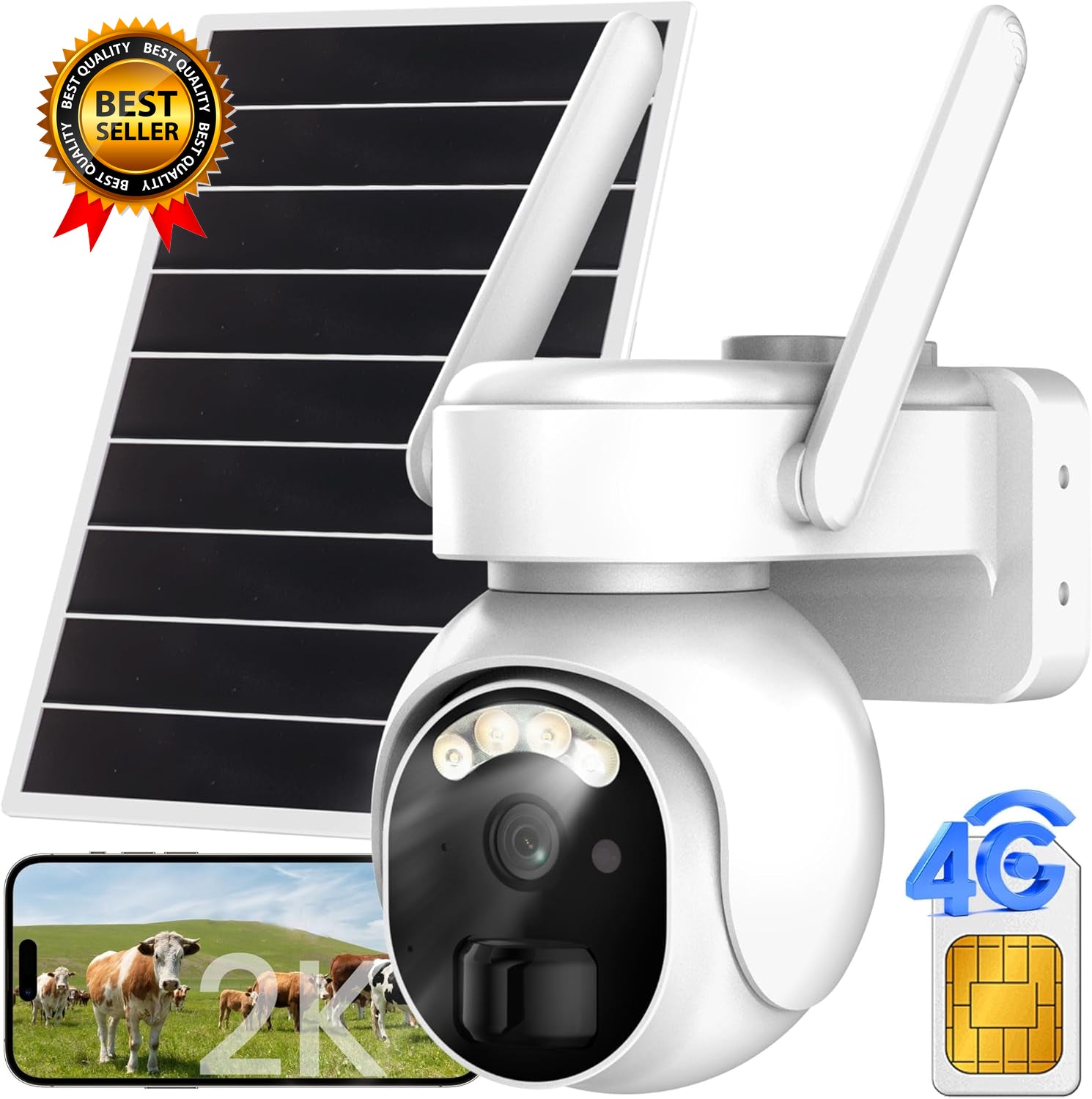 4G LTE Security Cameras Wireless Outdoor 2K Solar Cellular Security Camera No
