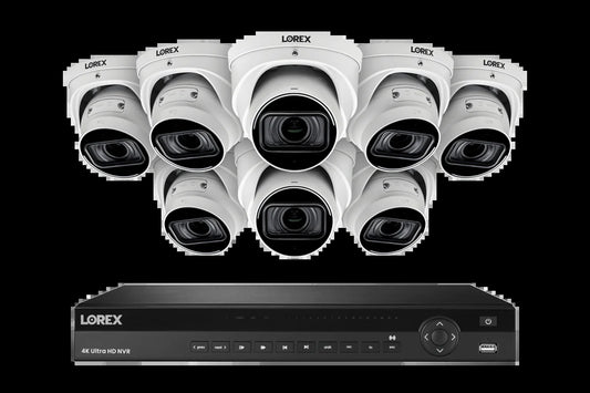 Lorex 4K (16 Camera Capable) 4TB Wired NVR System with Nocturnal 3 Smart IP Dome Cameras with Listen-In Audio and Motorized Varifocal Lenses