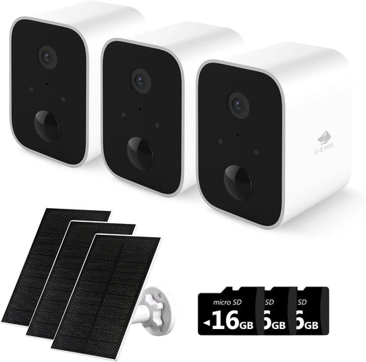 Security Cameras Wireless Outdoor with Solar Panel Cameras for Home Security, 1080P, Home Camera with Night Vision, 3 Pack, White, SW03