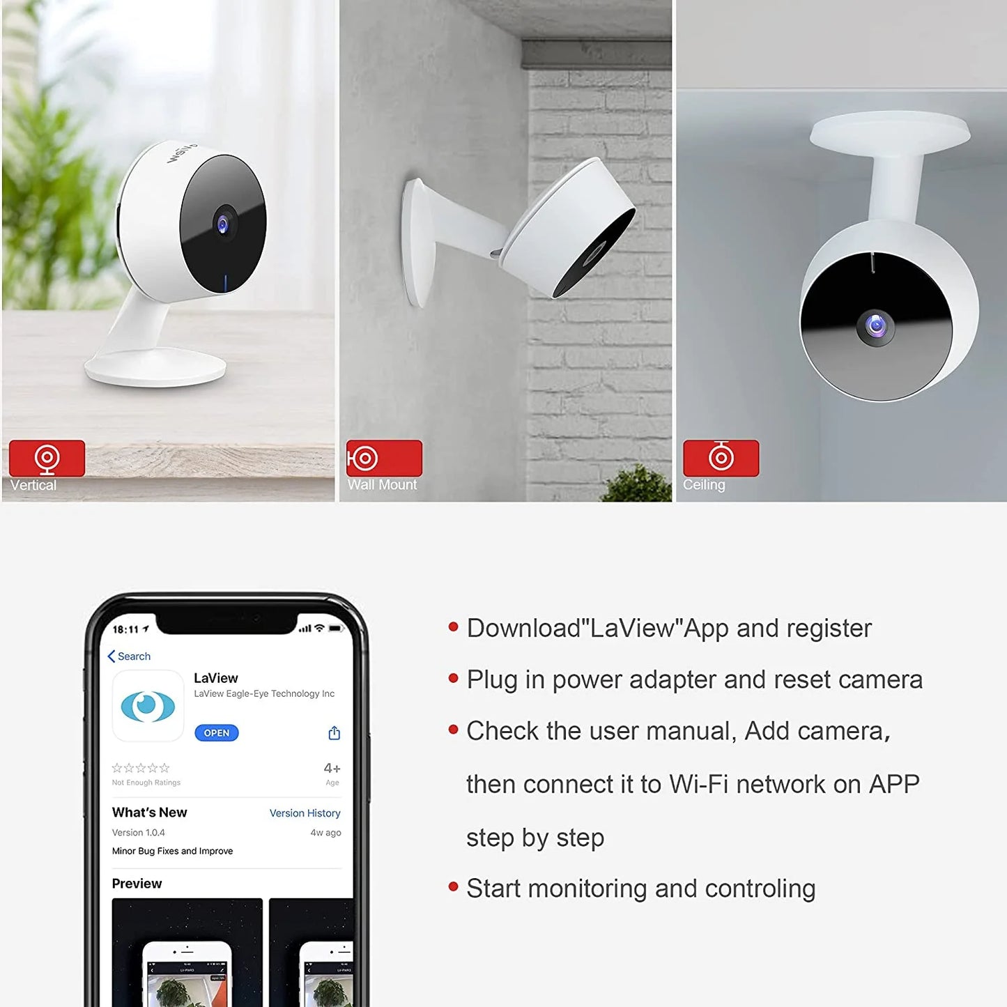 Security Cameras 4 Pieces, Home Security Camera Indoor 1080P, Wi-Fi Cameras for Baby/Pet, Motion Detection, Two-Way Audio, Night Vision