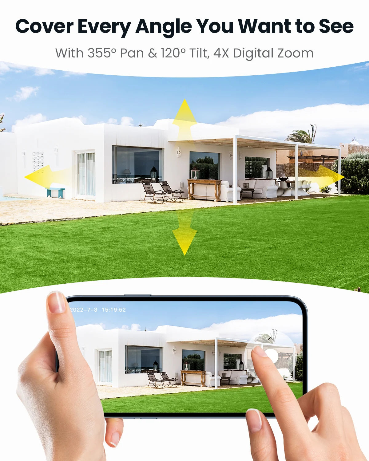 Security Cameras Wireless Outdoor, Wifi, 2K 360 View PTZ, Solar Powered Home Surveillance Camera, Color Night Vision, Motion Sensor
