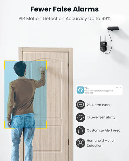 Security Cameras Wireless Outdoor, Wifi, 2K 360 View PTZ, Solar Powered Home Surveillance Camera, Color Night Vision, Motion Sensor